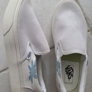 Vans Slip-On Canvas Sneakers with Blue Floral Accent